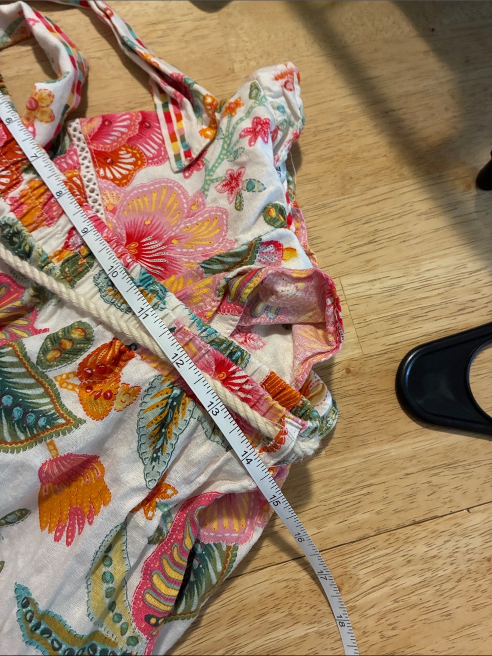 Floral Ruffle Sleeveless Cotton top and a skirt- White with Pink & Orange Flower - Picture 9 of 12
